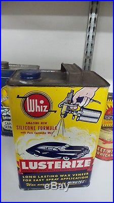 Vintage One Gallon WHIZ LUSTERIZE Car Wax Tin Litho Can CAR THEME
