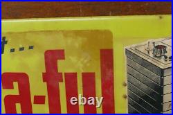 Vintage Original 1950s AUTO-LITE Ford Sta-Ful Batteries Gas Oil 34 Metal Sign