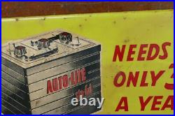 Vintage Original 1950s AUTO-LITE Ford Sta-Ful Batteries Gas Oil 34 Metal Sign