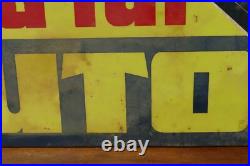 Vintage Original 1950s AUTO-LITE Ford Sta-Ful Batteries Gas Oil 34 Metal Sign