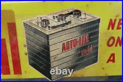 Vintage Original 1950s AUTO-LITE Ford Sta-Ful Batteries Gas Oil 34 Metal Sign