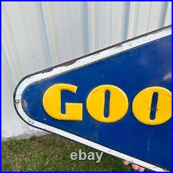 Vintage Original Blue GOODYEAR TIRES Tin Embossed Sign 48 Diamond Gas Auto