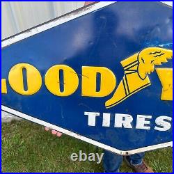 Vintage Original Blue GOODYEAR TIRES Tin Embossed Sign 48 Diamond Gas Auto