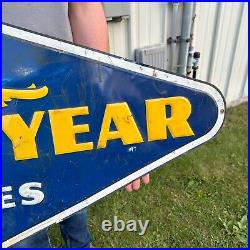 Vintage Original Blue GOODYEAR TIRES Tin Embossed Sign 48 Diamond Gas Auto