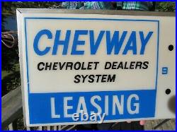 Vintage Original Chevrolet Dealers Lighted Sign / Clock Chevway Leasing Clock