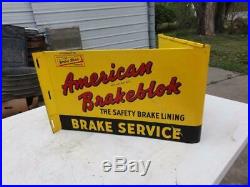 Vintage Original Early American Brakeblok Double Flange Sign Gas Oil Brakes