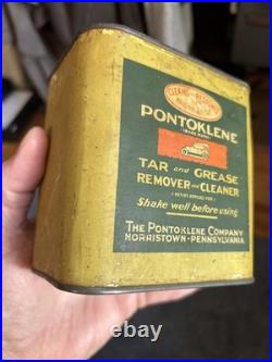 Vintage Original Early Auto Pontoklene Graphic Car Grease Cleaner Oil Can Tin