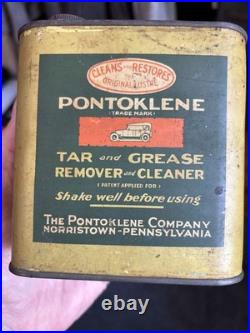 Vintage Original Early Auto Pontoklene Graphic Car Grease Cleaner Oil Can Tin