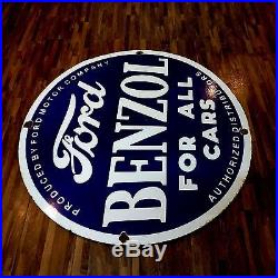 Vintage Original Ford Benzol Double Sided Porcelain Enamel Sign