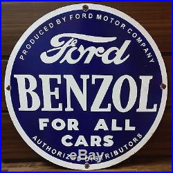 Vintage Original Ford Benzol Double Sided Porcelain Enamel Sign