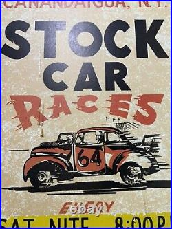 Vintage Original Graphic Ontario County Canandaigua Stock Car Racing Sign Poster