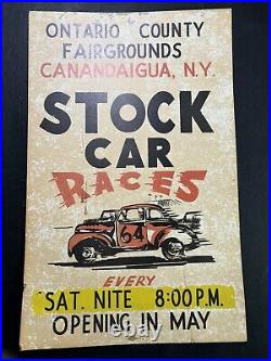 Vintage Original Graphic Ontario County Canandaigua Stock Car Racing Sign Poster