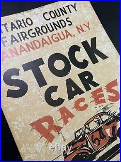 Vintage Original Graphic Ontario County Canandaigua Stock Car Racing Sign Poster