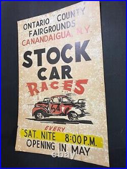 Vintage Original Graphic Ontario County Canandaigua Stock Car Racing Sign Poster