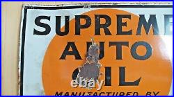 Vintage Original Gulf Oil Supreme Auto Oil Double Sided Porcelain Flange Sign