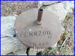 Vintage Original PENNZOIL Cast Iron Lollipop Sign Base Auto Gas Oil CONNECTICUT