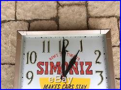 Vintage Original Simoniz Car Wax Clock Advertising Sign Gas & Oil