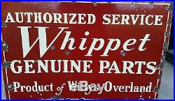Vintage Original Willys Overland Whippet 2 Sided Porcelain Sign 24 By 36 Inches