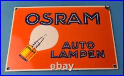 Vintage Osram Porcelain Gas Electric Auto Lampen Gas Service Station Pump Sign