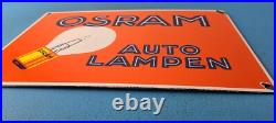Vintage Osram Porcelain Gas Electric Auto Lampen Gas Service Station Pump Sign