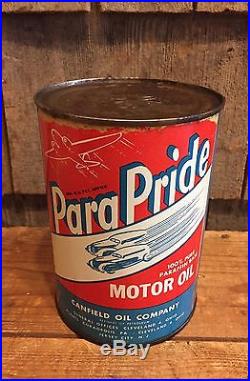 Vintage PARA PRIDE Motor Oil Canfield Oil 1 Qt Can Car Plane Graphics LOOK