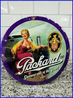 Vintage Packard Porcelain Sign Automobil Dealer Gas Oil Garage Metal Man Cave
