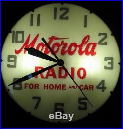 Vintage Pam Lighted Advertising Clock MOTOROLA RADIO FOR HOME & CAR
