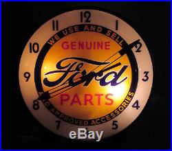 Vintage Pam Lighted Advertising Clock for GENUINE FORD PARTS, 1940s