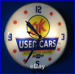 Vintage Pam Lighted Advertizing Clock CHEVROLET OK USED CARS