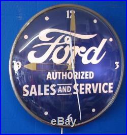Vintage Pam Lighted FORD AUTHORIZED SALES & SERVICE Advertising Clock