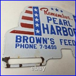 Vintage Pearl Harbor License Plate Topper Feed Sign Ad on Automobile Topper
