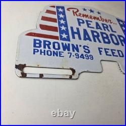 Vintage Pearl Harbor License Plate Topper Feed Sign Ad on Automobile Topper