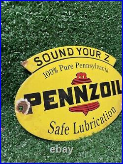 Vintage Pennzoil Porcelain Sign Car Parts Service Center Motor Oil Gas Car Truck
