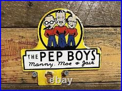 Vintage Pep Boys Porcelain Sign Automobile Parts Store Garage Topper Gas & Oil