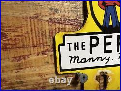 Vintage Pep Boys Porcelain Sign Automobile Parts Store Garage Topper Gas & Oil