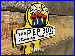 Vintage Pep Boys Porcelain Sign Automobile Parts Store Garage Topper Gas & Oil