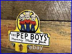 Vintage Pep Boys Porcelain Sign Automobile Parts Store Garage Topper Gas & Oil