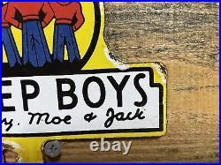 Vintage Pep Boys Porcelain Sign Automobile Parts Store Garage Topper Gas & Oil