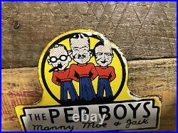 Vintage Pep Boys Porcelain Sign Automobile Parts Store Garage Topper Gas & Oil