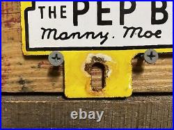 Vintage Pep Boys Porcelain Sign Automobile Parts Store Garage Topper Gas & Oil