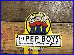 Vintage Pep Boys Porcelain Sign Automobile Parts Store Garage Topper Gas & Oil