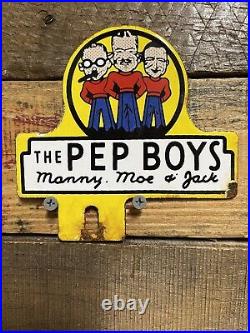 Vintage Pep Boys Porcelain Sign Automobile Parts Store Garage Topper Gas & Oil