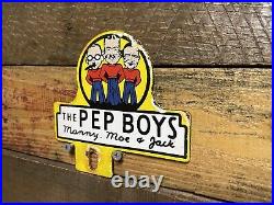 Vintage Pep Boys Porcelain Sign Automobile Parts Store Garage Topper Gas & Oil