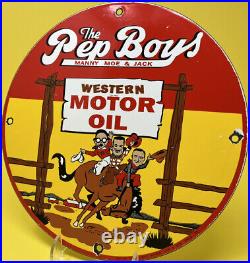 Vintage Pep Boys Western Motor Oil Porcelain Sign Gas Station Pump Plate Auto