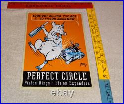 Vintage Perfect Circle Piston Rings & Expanders Pig +car 12 Metal Gasoline Sign