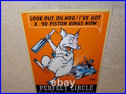 Vintage Perfect Circle Piston Rings & Expanders Pig +car 12 Metal Gasoline Sign