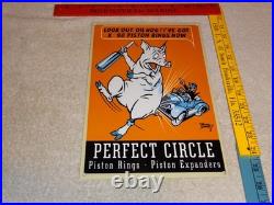 Vintage Perfect Circle Piston Rings & Expanders Pig +car 12 Metal Gasoline Sign