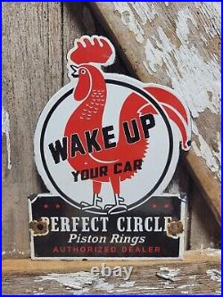 Vintage Perfect Circle Piston Rings Porcelain Sign Old Car Auto Parts Rooster