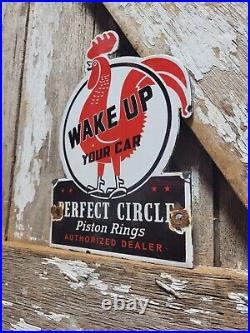 Vintage Perfect Circle Piston Rings Porcelain Sign Old Car Auto Parts Rooster