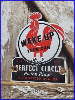 Vintage Perfect Circle Piston Rings Porcelain Sign Old Car Auto Parts Rooster